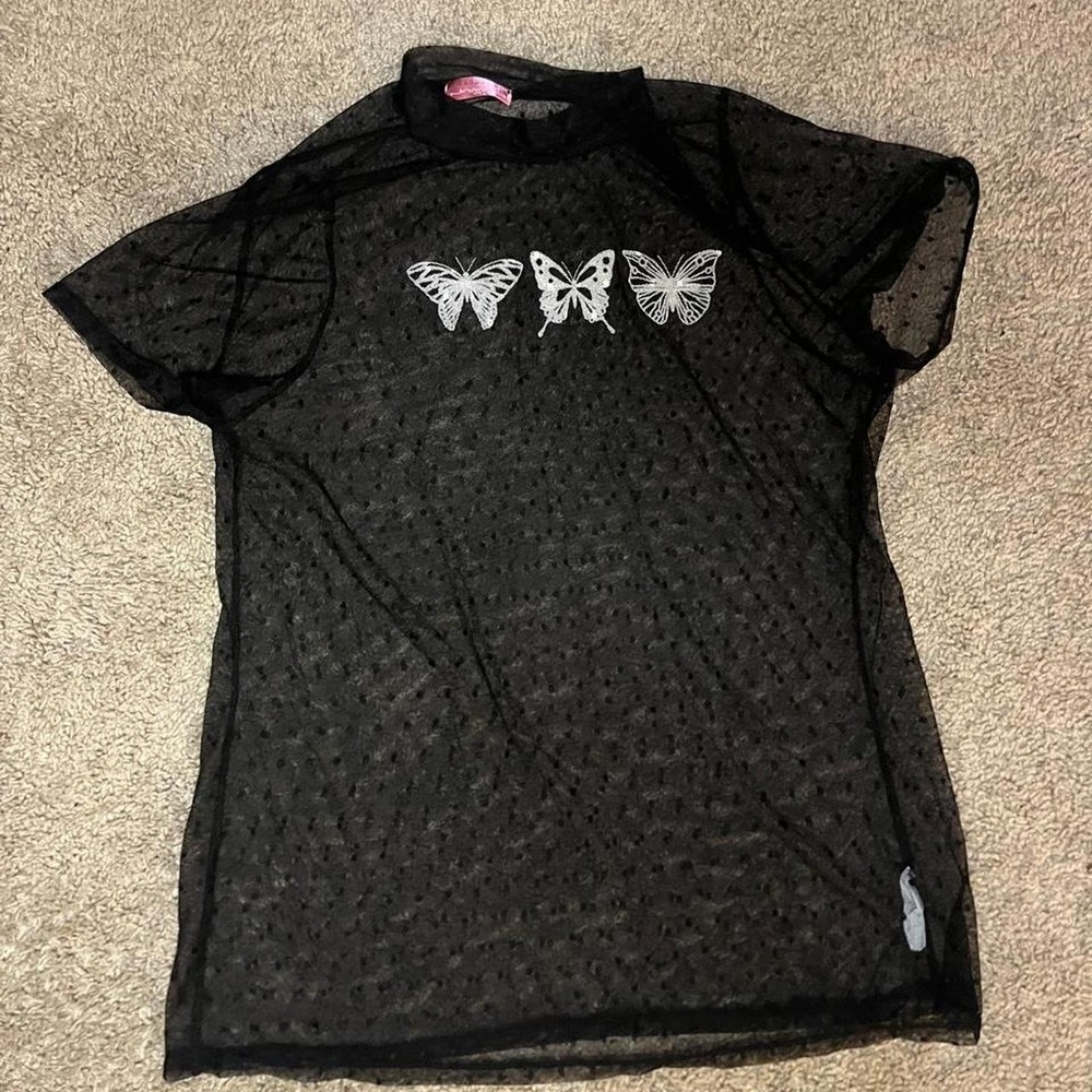 Y2K Fairycore Black Sheer Butterfly Top Baby Tee WhimsigothGoth 2000s Size M - Picture 1 of 2